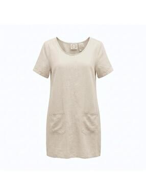 Erika Collection Vintage Linen Dress Womens Sz Small Beige Casual Shift Pockets